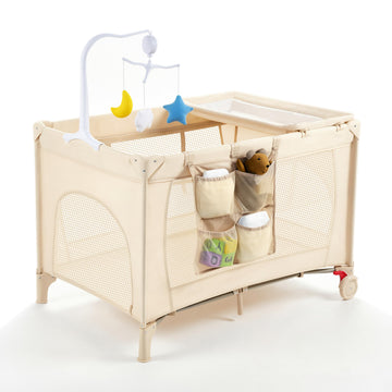 Play Yard,Baby Bassinet,Playpen,Crib, Diaper Changer,Khaki