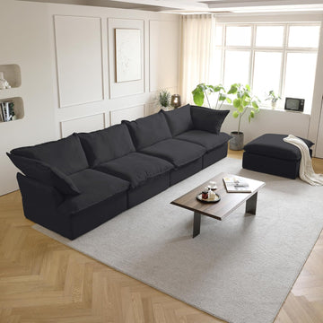 L Shape Sectional Couches, Modular Sectional Sofas, Modern Couch with Chaise Ottoman, Cushion Covers Removable, Cloud Sectional Sofa for Living Room (Black)