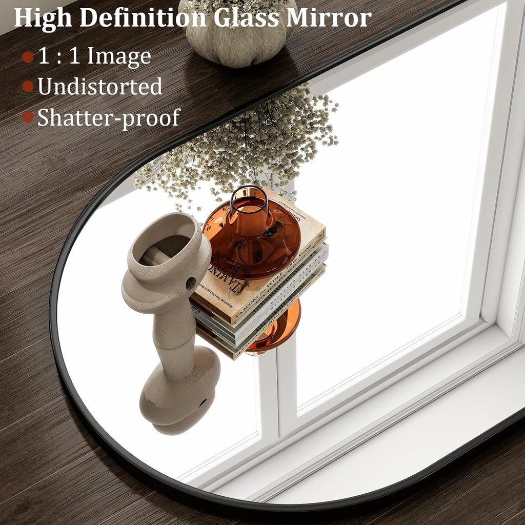 Arched Wall Mirror 24"x36" - Black Metal Frame Vanity Mirrors Decor