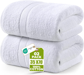 Jumbo Bath Sheets, 2 Pack, 35x70 in, 600 GSM Cotton, White | Extra Large Ring Spun Cotton Bath Sheets - Soft, Plush