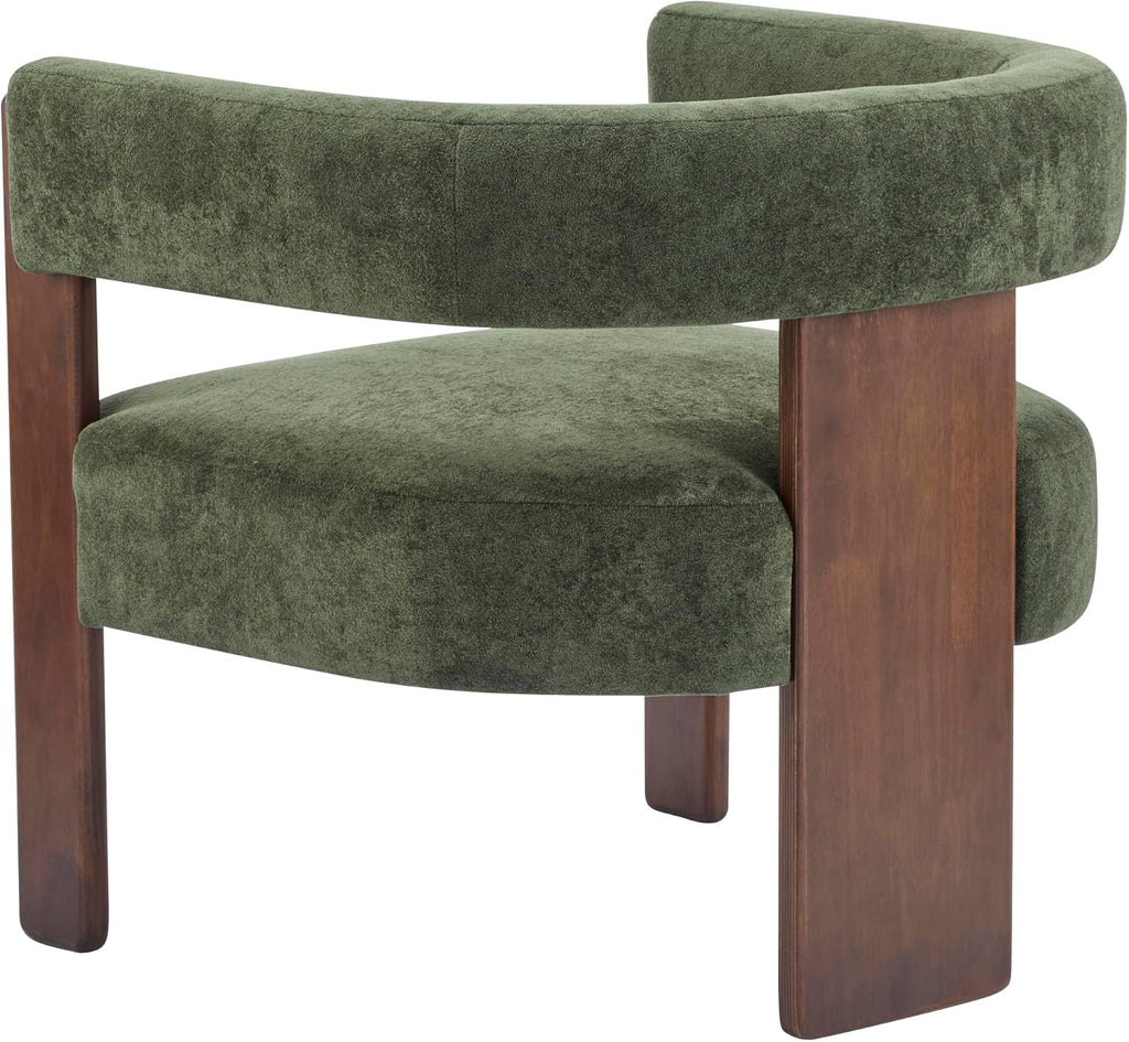 Modern Velvet Accent Armchair with Barrel Back,Mid-Century Upholstered Reading Chair with Walnut Finish Legs, Lounge