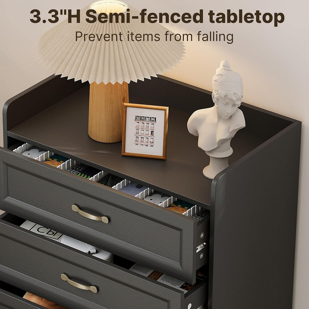 5 Drawer Dresser, 44.3" H Chest of Drawers, Black Dresser , Modern Wood Storage Cabinet with with Large Capacity