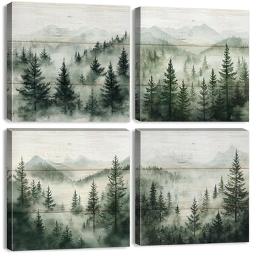 Green Forest Wall Art Nature Foggy Mountains Landscape Pictures Misty Forest Bathroom Decor Pine Tree Wall Art