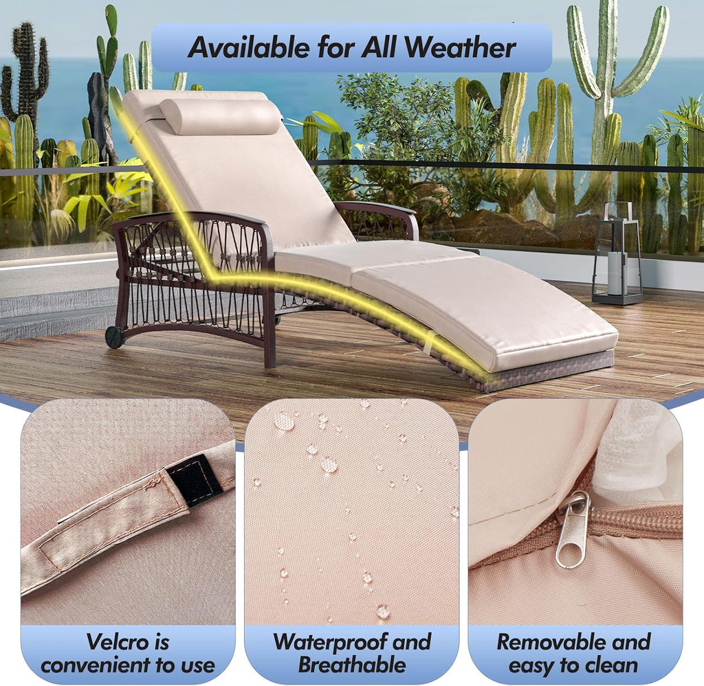 Outdoor Chaise Lounge Set of 2 Outdoor Wicker Rattan Patio Chairs Recliners with 5-Position Backrest & Thickened