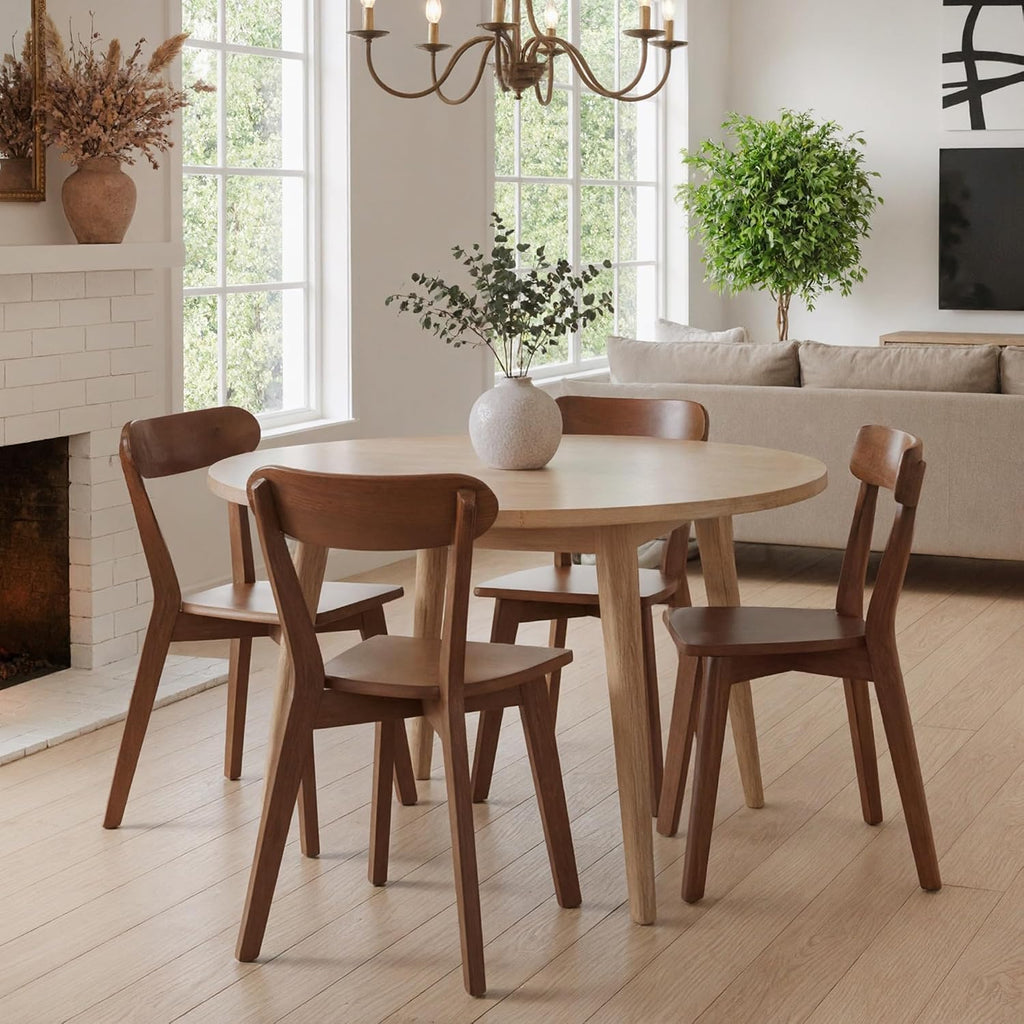 Black Wooden Dining Chairs Set of 4, Mid Century Modern Solid Rubberwood Armless Kitchen & Dining Chairs with Curved