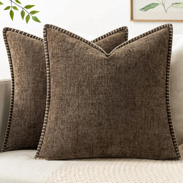 Decorative Euro Sham Pillow Covers 24x24 Inch Brown 2 Pack