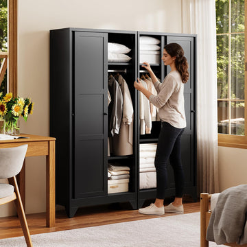 Metal Armoire Wardrobe Closet, 20" Deep Armoire Wardrobe Cabinets with Sliding Doors and Shelves, Narrow Slim Coat