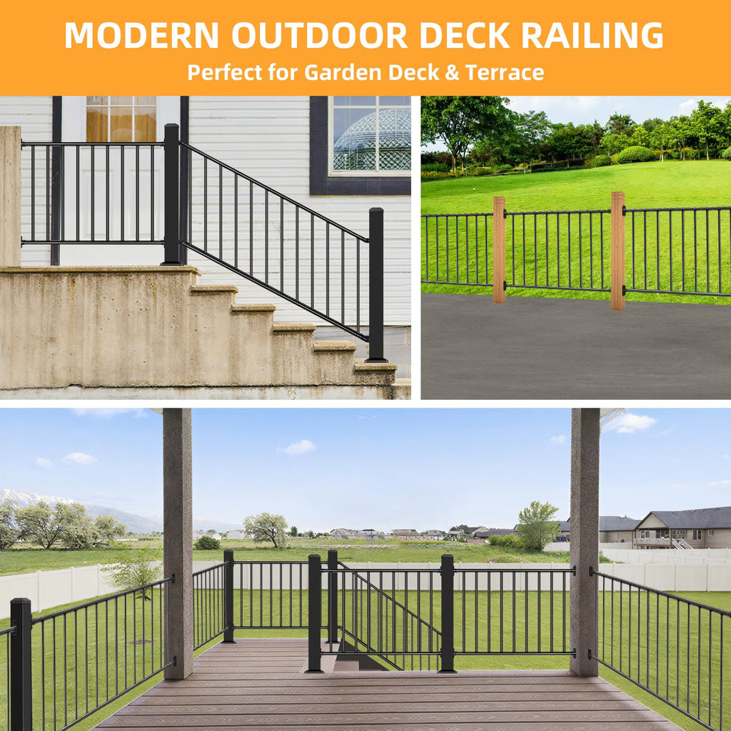 Outdoor 38in H x 6ft W Black Steel Deck Railing Kit