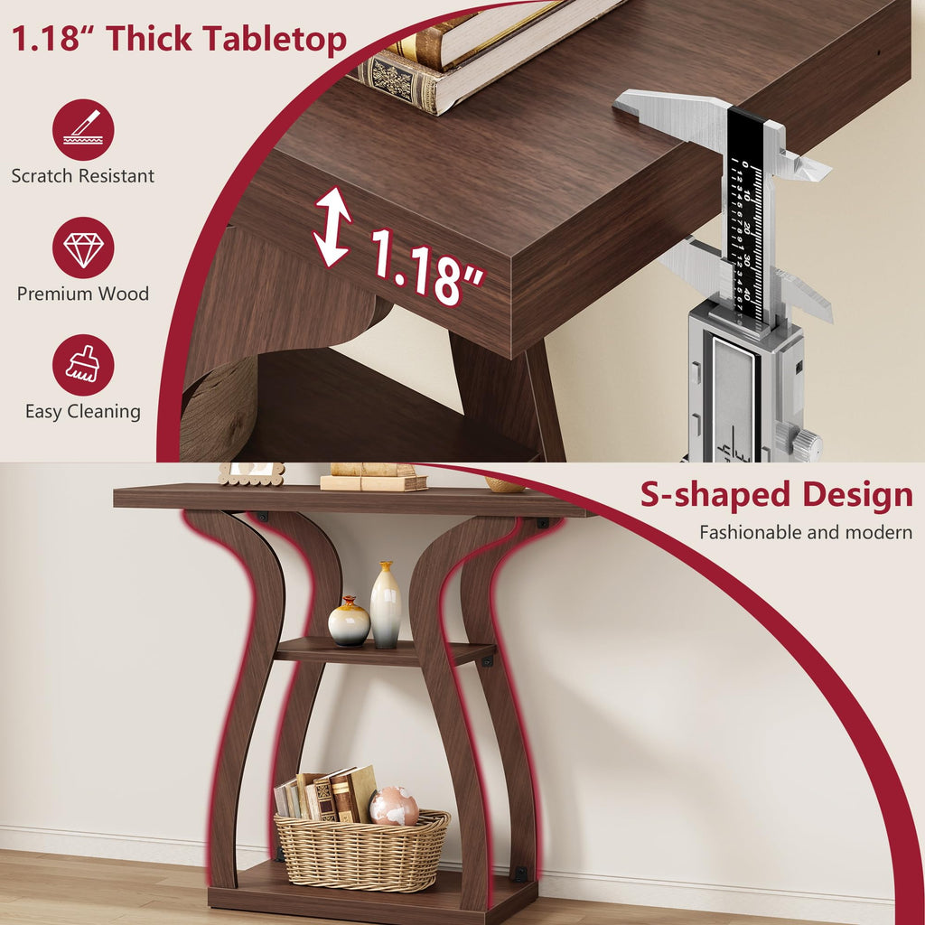 3-Tier Farmhouse Console Table 31.5", Walnut