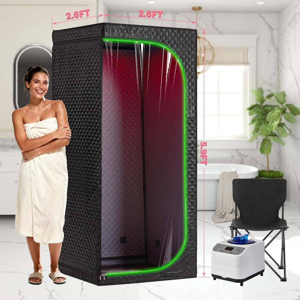Infrared Sauna & Steam Sauna Box for Home, Portable Personal Sauna with Transparent Door, Powerful Steam Heating
