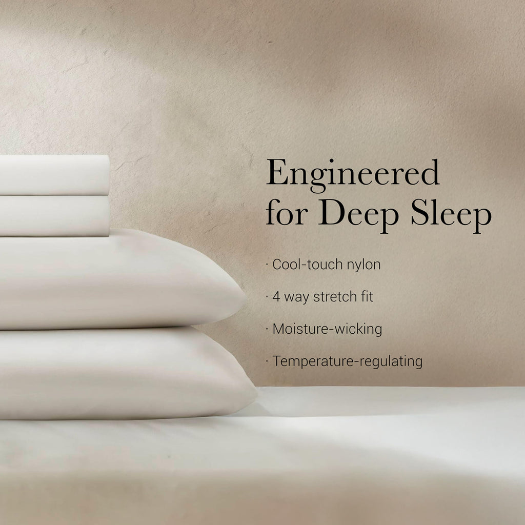 Cooling Stretch Jersey Bed Sheets - Queen Size, Grey - Cool-Touch Nylon Blend, Moisture-Wicking & Breathable for Hot