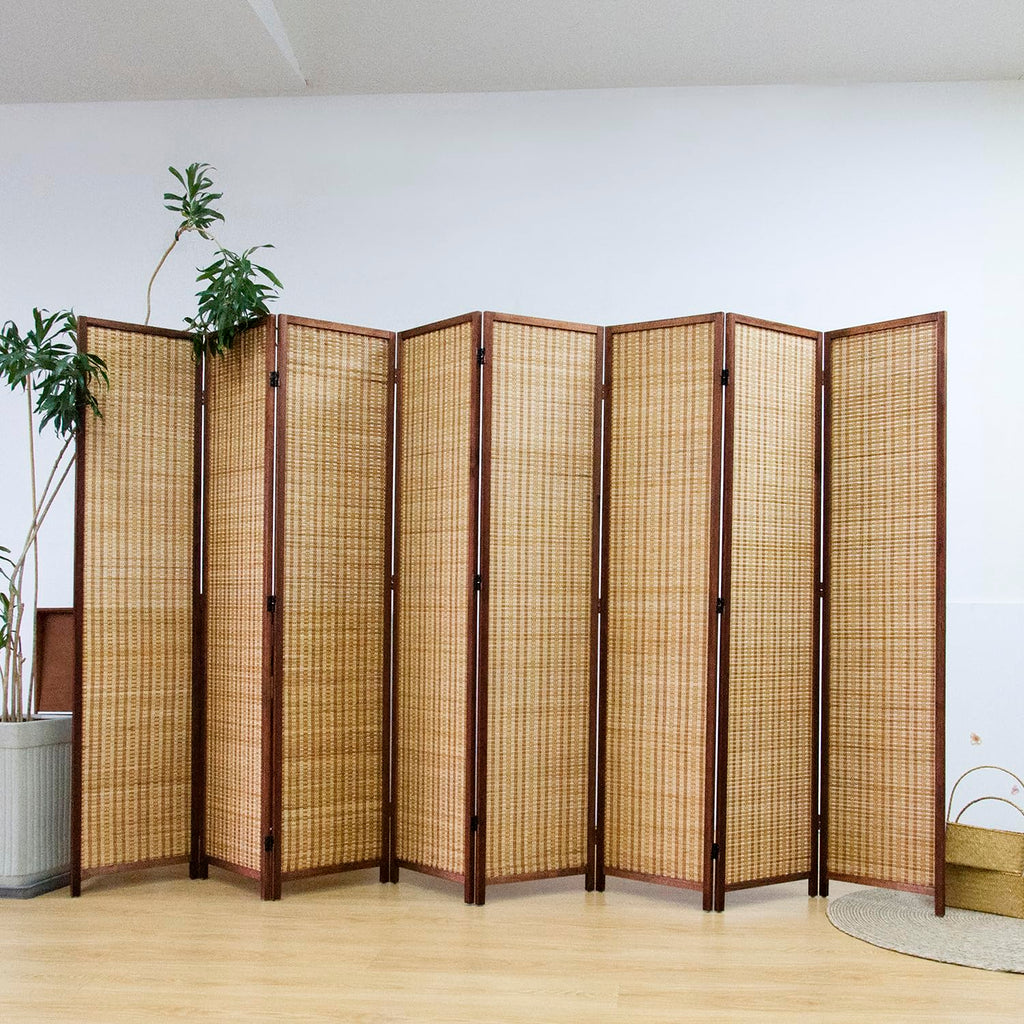 8 Panel Bamboo Room Divider Screen, 5.6 FT Tall Bamboo Divider Folding Panel Screen, Freestanding Panel Divider for