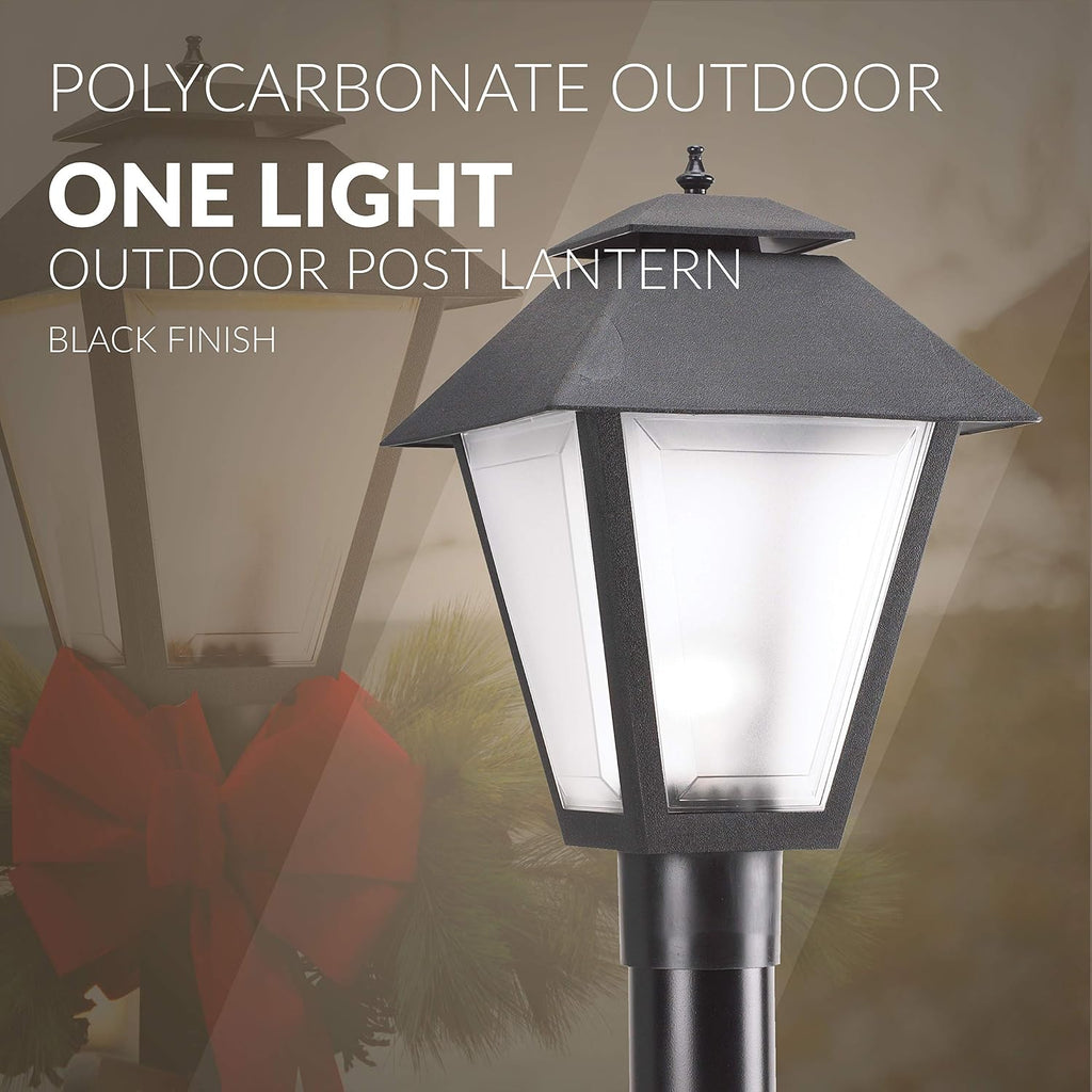 Polycarbonate One Light Outdoor Post Lantern Outside Lighting, Black Finish, 1-Light, cETL Listed