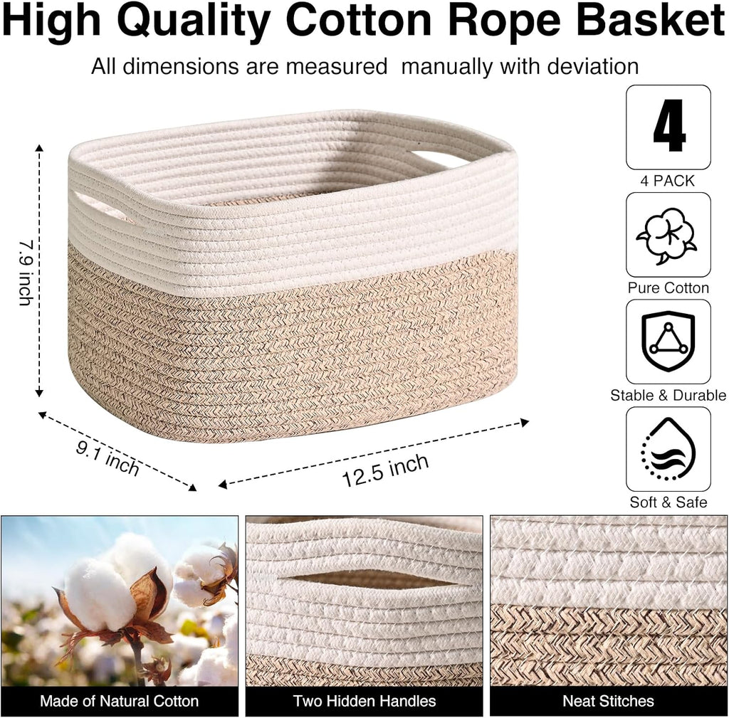 Storage Baskets for Shelves, Woven Storage Basket, Bins for Cube Storage, Cotton Rope Basket with Handles for Toy