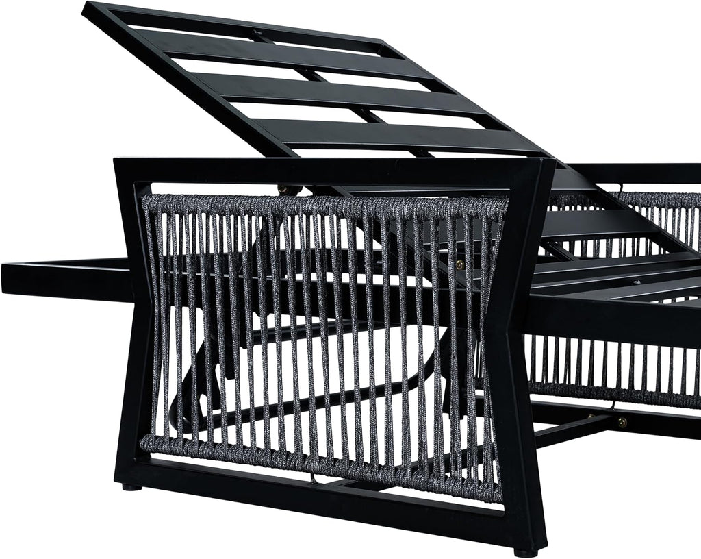 Iron Chaise Lounge Chair Outdoor, Patio Chaise Lounge and 5-Position Adjustable Backrest, Recliner Chair