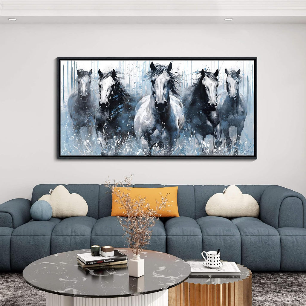 DUNHUANG ART Running Horses Canvas Wall Art - Equine Themed Galloping Animals in the Sand - Rustic Horse Decor 24"x48"