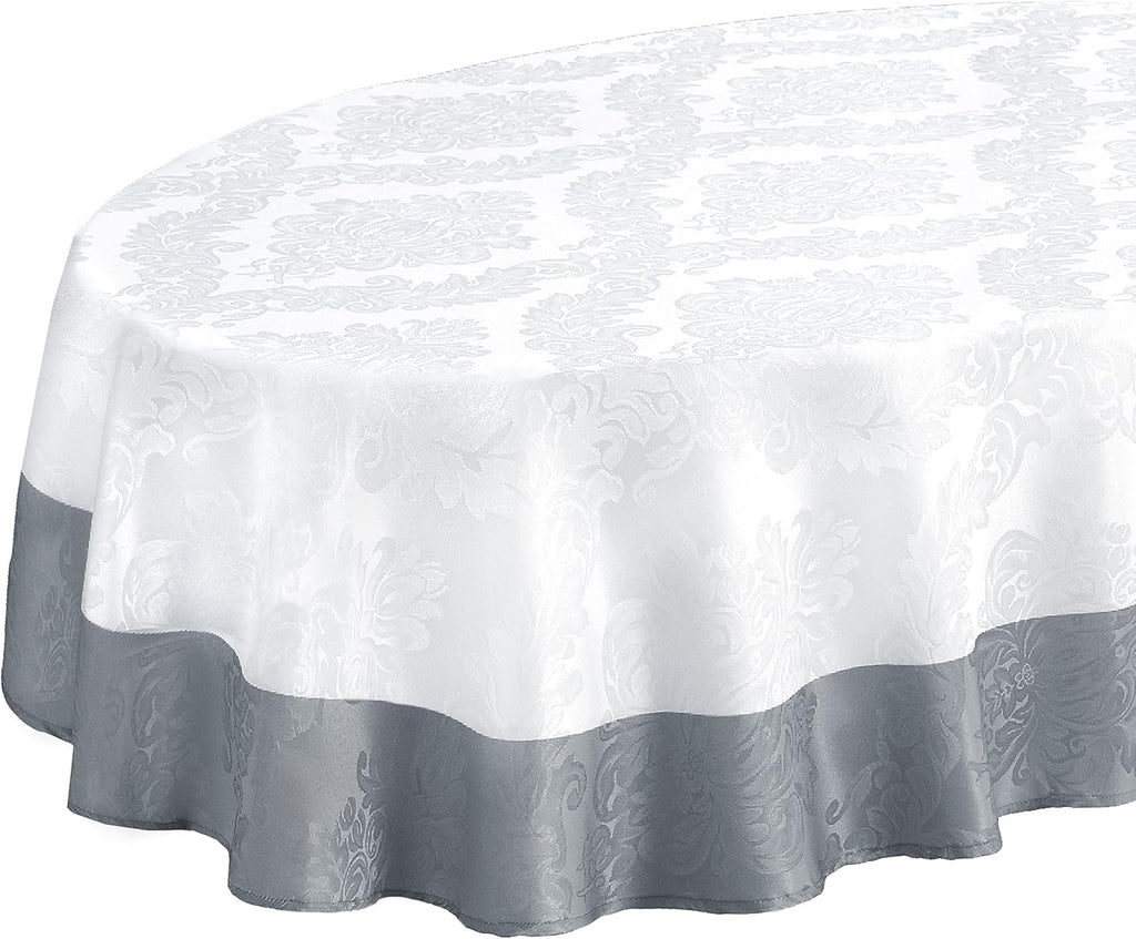 Valencia Two Tone Bordered Damask Fabric Tablecloth, Wrinkle and Stain Resistant Dining Room, Party 