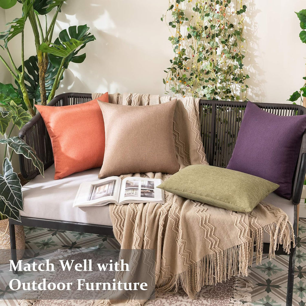 Pack of 2 Decorative Outdoor Solid Waterproof Throw Pillow Covers Faux Linen Garden Farmhouse Cushion Cases