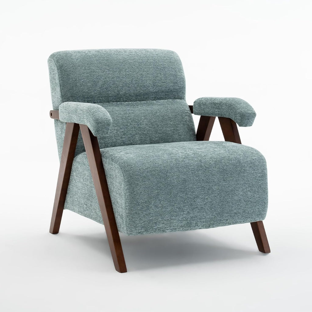 Mid Century Modern Accent Chair, Upholstered Comfy Armchair with Thick Cushion & Solid Wood Frame, Tufted Reading