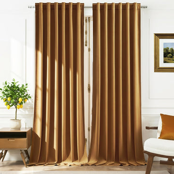Gold Brown Velvet Blackout Curtains 52x84 inches, 2Pcs, Back Tab