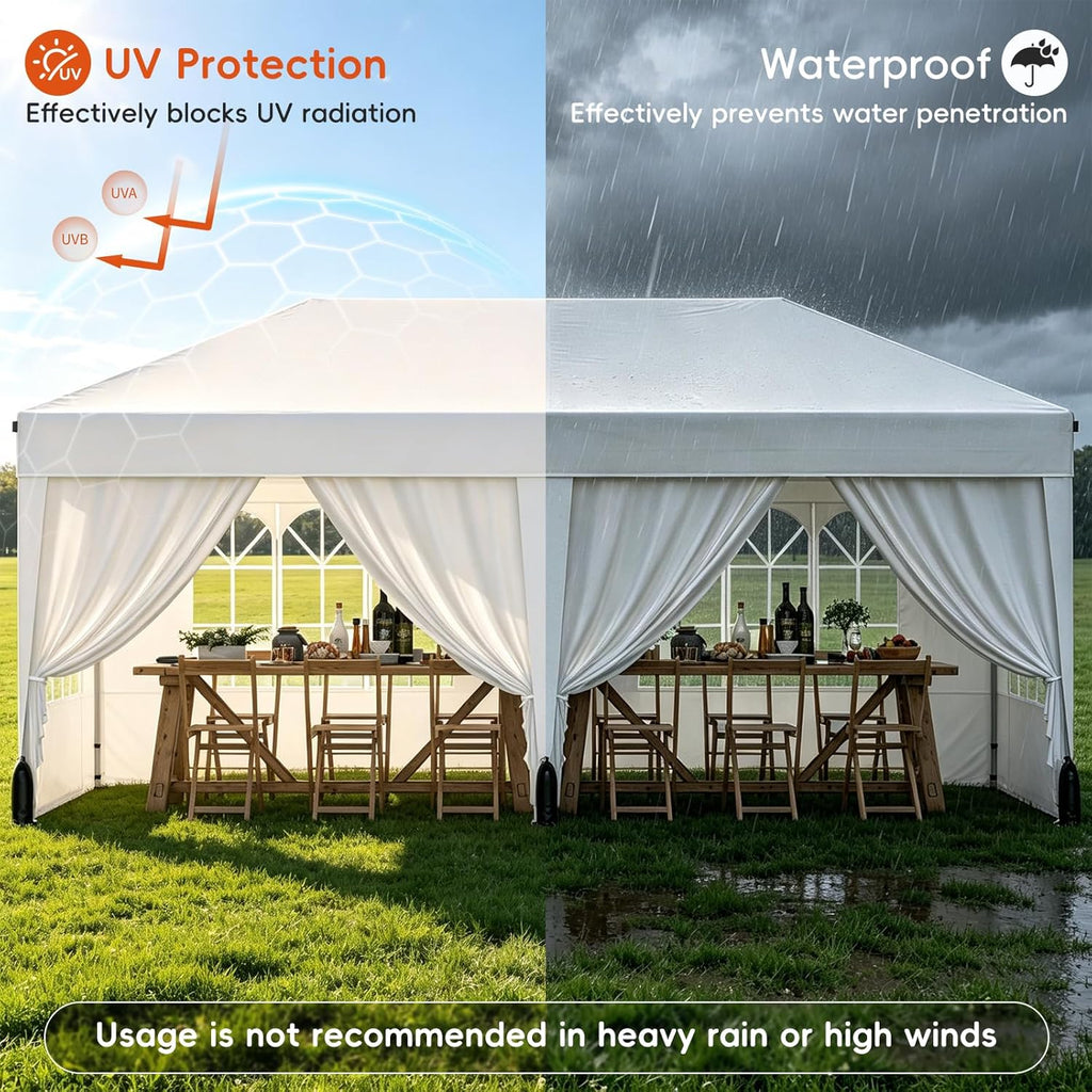 10x20 Pop up Canopy Tent with 6 Sidewalls, Outdoor Canopy with Windows & Roller Bag, Party Tent Events, Weddings