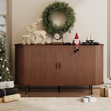 Buffet Sideboard Cabinet with Storage, 55" Fluted Cabinet with Sliding Door & Adjustable Shelf