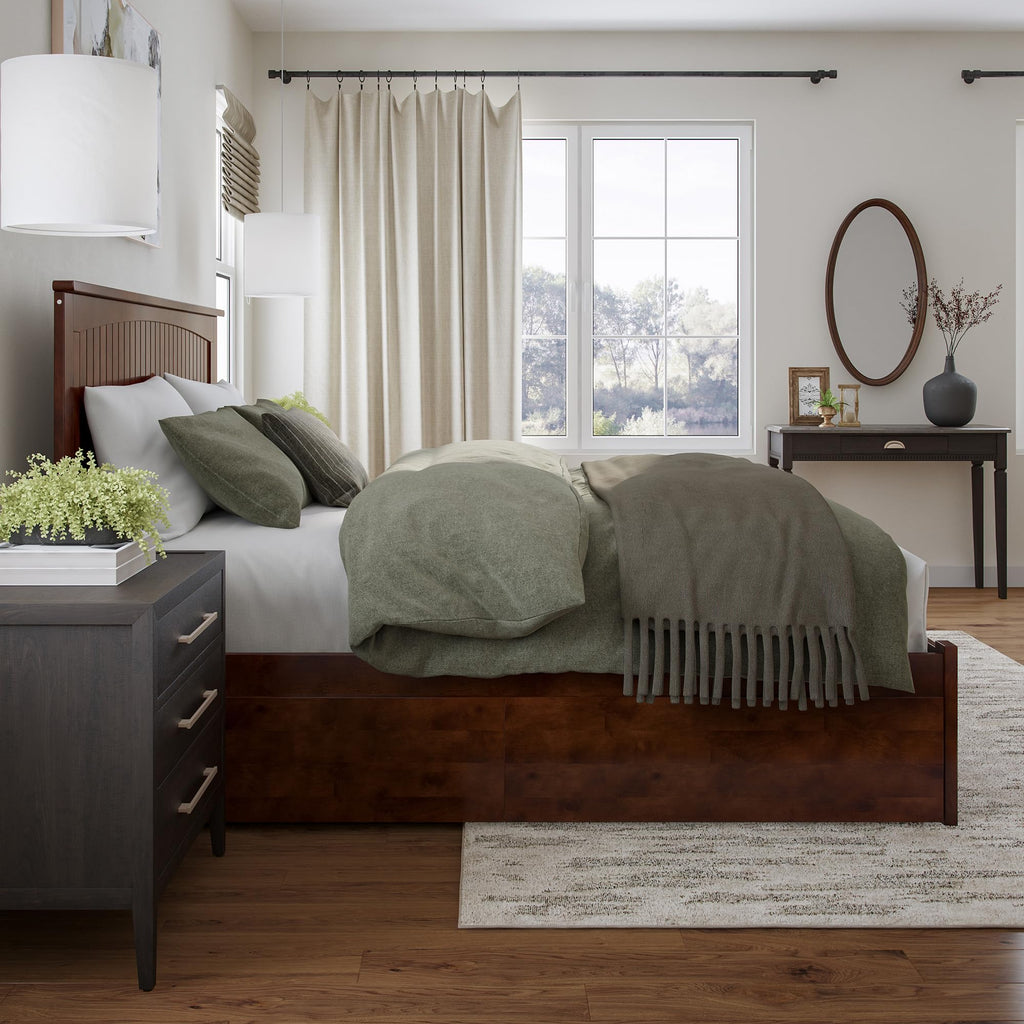 Nantucket King Platform Bed with Footboard & Storage Drawers, Walnut