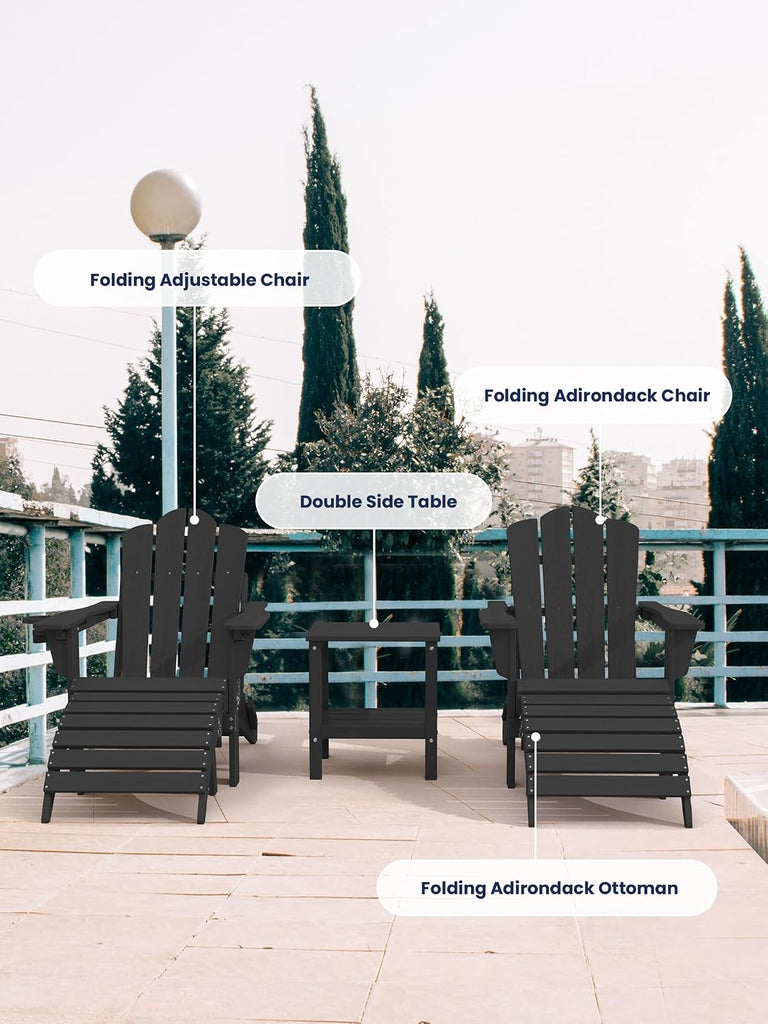 Folding Adirondack Ottomans Set of 2 for Adirondack Chair, Black