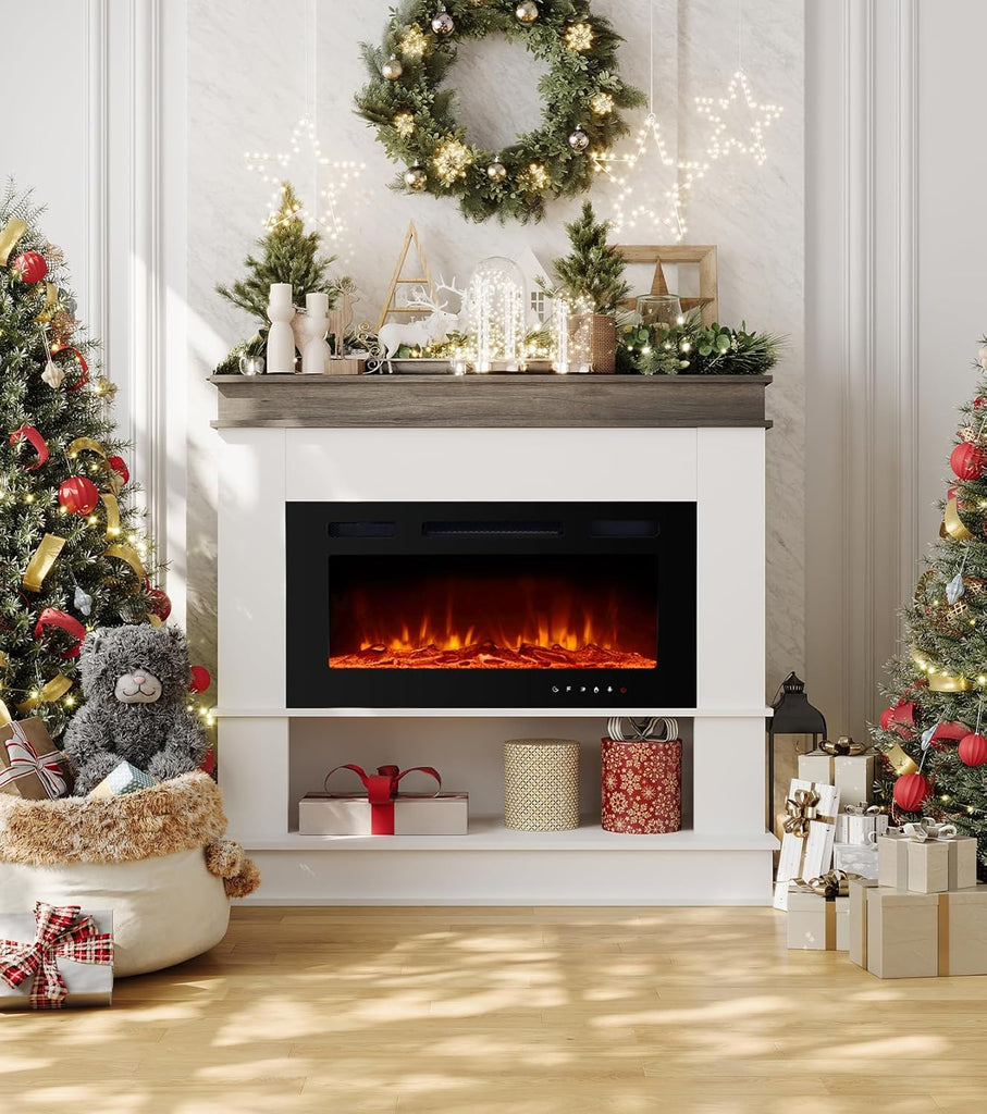 49" Electric Fireplace with Mantel,Freestanding Fireplace Heater with 40" Insert Fireplace with 12 Adjustable Flame