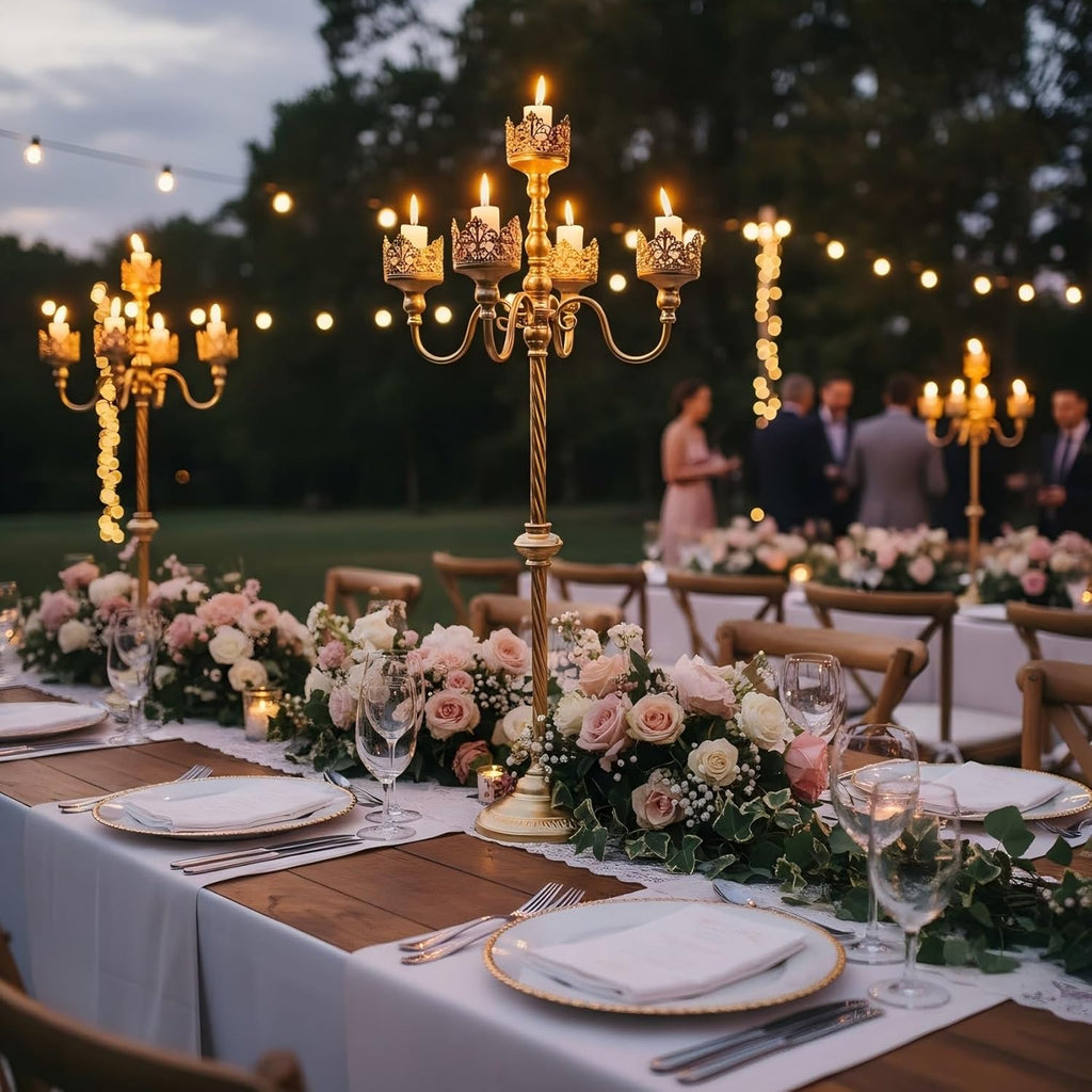 Gold Floor Candelabra, 40'' Tall Floor Candle Holders, 2 Pcs Metal 5 Arm Candelabra Centerpiece Decorations for 5