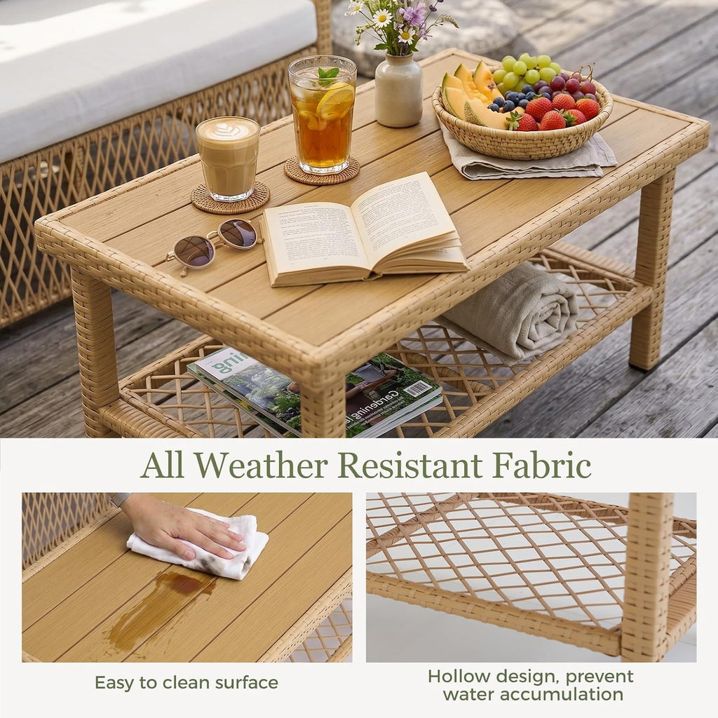 Patio Sectional Furniture Set with Waterproof Cover, Oversized Wicker Outdoor Furniture Set w/Water-Resistant Fabric