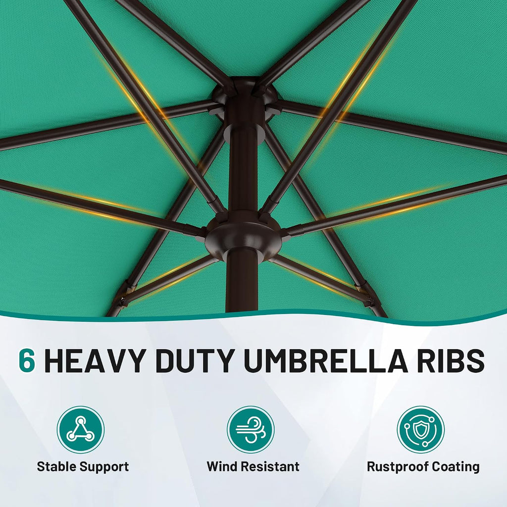 7.5FT Patio Umbrella Table Market Umbrella with 6 Sturdy Ribs