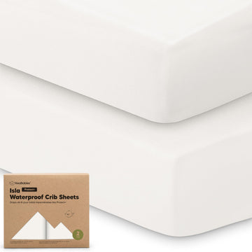 2-Pack Waterproof Baby Crib Sheets for Boys, Girls, 52x28 (Soft White)