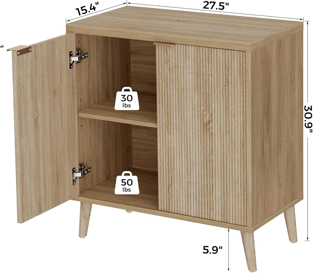 Buffet Cabinet with Storage, Modern Fluted Accent Sideboard with Doors & Adjustable Shelves