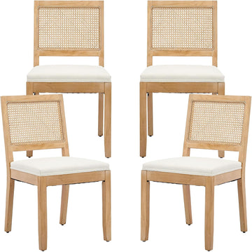 French Country Dining Chairs Set of 4, Cream Kitchen & Dining Room Chairs Set of 4, Ivory Rattan Dining Chairs, Cane