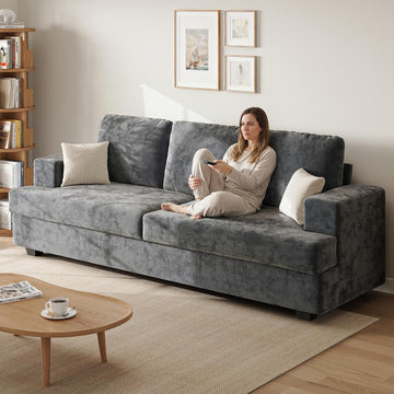 89" Grey Couches , 3 Seater Couch with Deep Seat, Oversized Loveseat Sofa