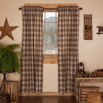 Rustic & Lodge Window Curtains - Dawson Star Brown Scalloped Curtain Panel Pair 84x40