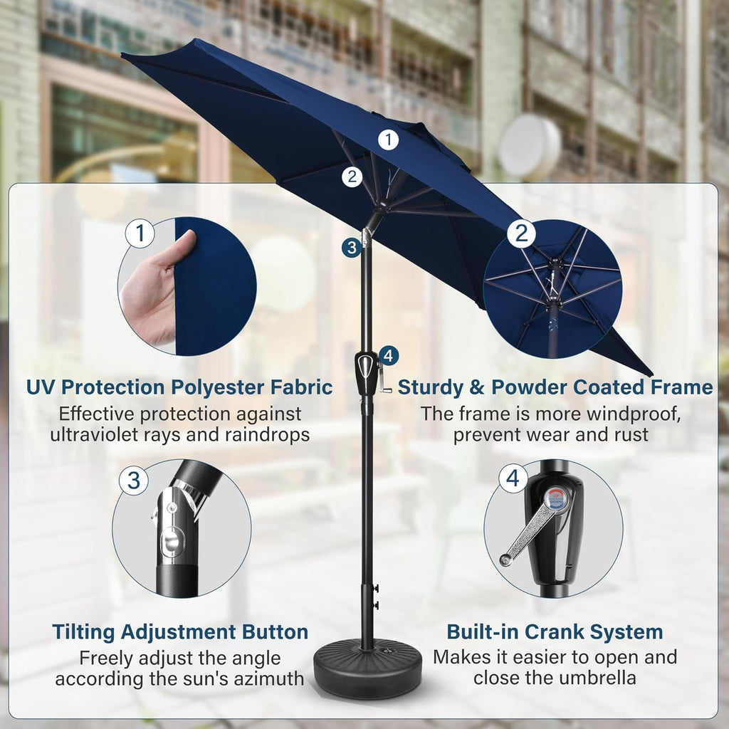 9' Patio Umbrella Outdoor Table Market Yard Umbrella with Push Button Tilt/Crank - Dark Blue