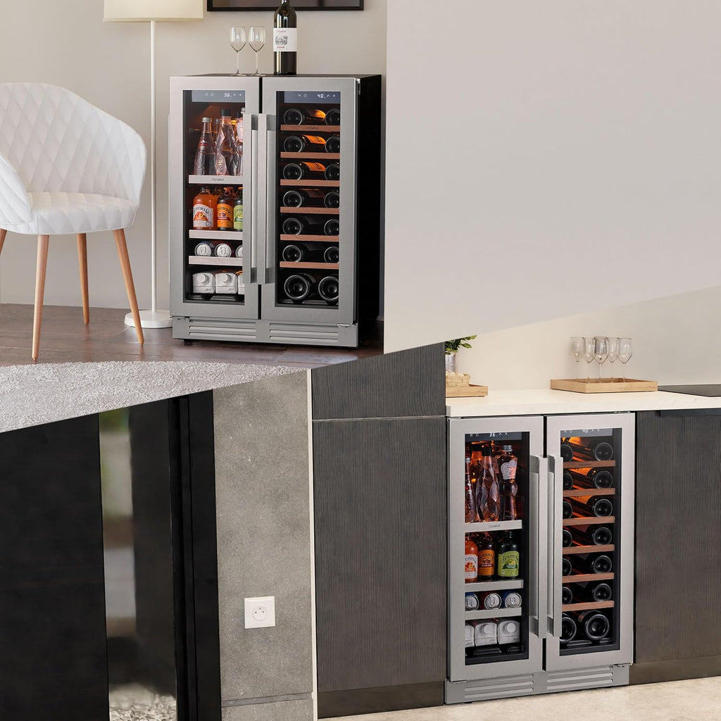 24 Inch Wine and Beverage Refrigerator, 60 Can and 20 Bottle Wine Fridge 36-72°F