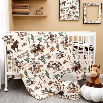 4 Piece Western Cowboy Crib Bedding Set, Soft Neutral Nursery