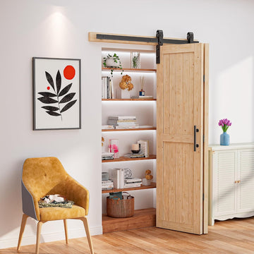 48"x84" No-Assembly Bi fold Barn Door, with 52" Bifold Barn Door Hardware Kit for 2 Doors, Unfinishe