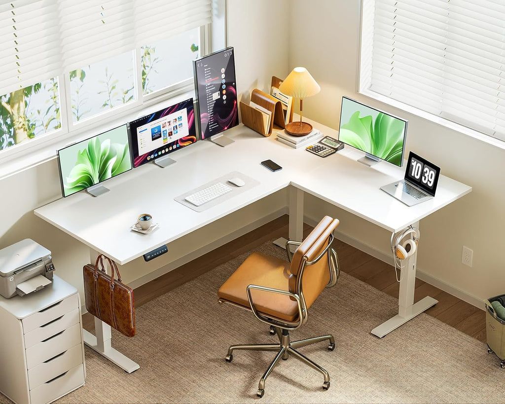 63 Inch Electric L-Shaped Standing Desk, Reversible Corner Desk with Height Adjustment, Large Ergonomic Workstation