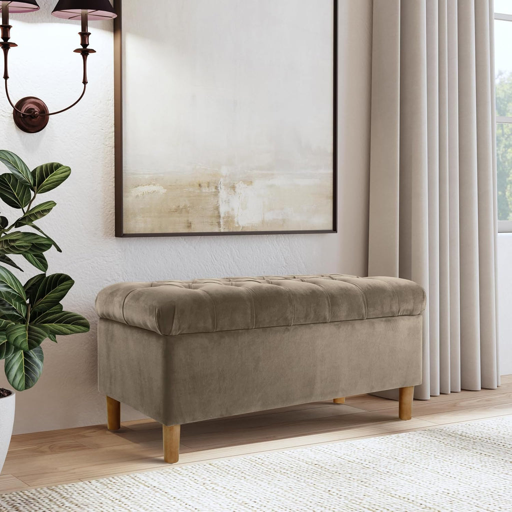 40" Ainsley Button Tufted Storage Bench - Fawn Velvet