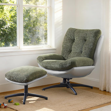 Modern Reclining Swivel Lounge Chair and Ottoman — Green Chenille