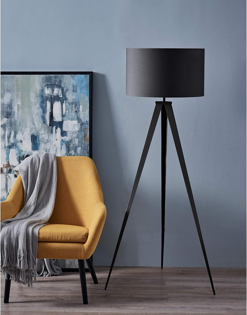Versanora Romanza Modern LED Tripod Floor Lamp Tall Standing Light with Drum Shade Metal Legs Study Reading Bedroom