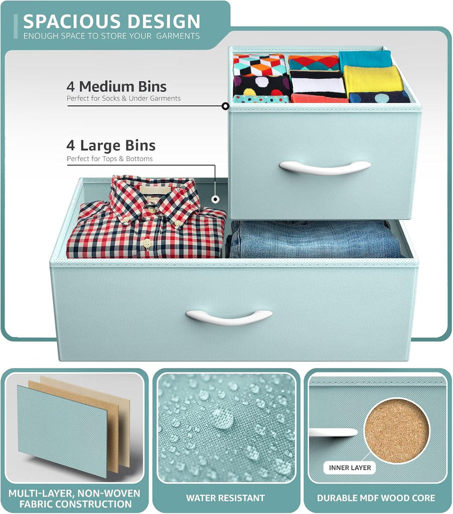 Dresser with 8 Drawers - Furniture Storage Chest for Kid's, Teens, Bedroom, Nursery, Playroom, Clothes, Toys - Steel