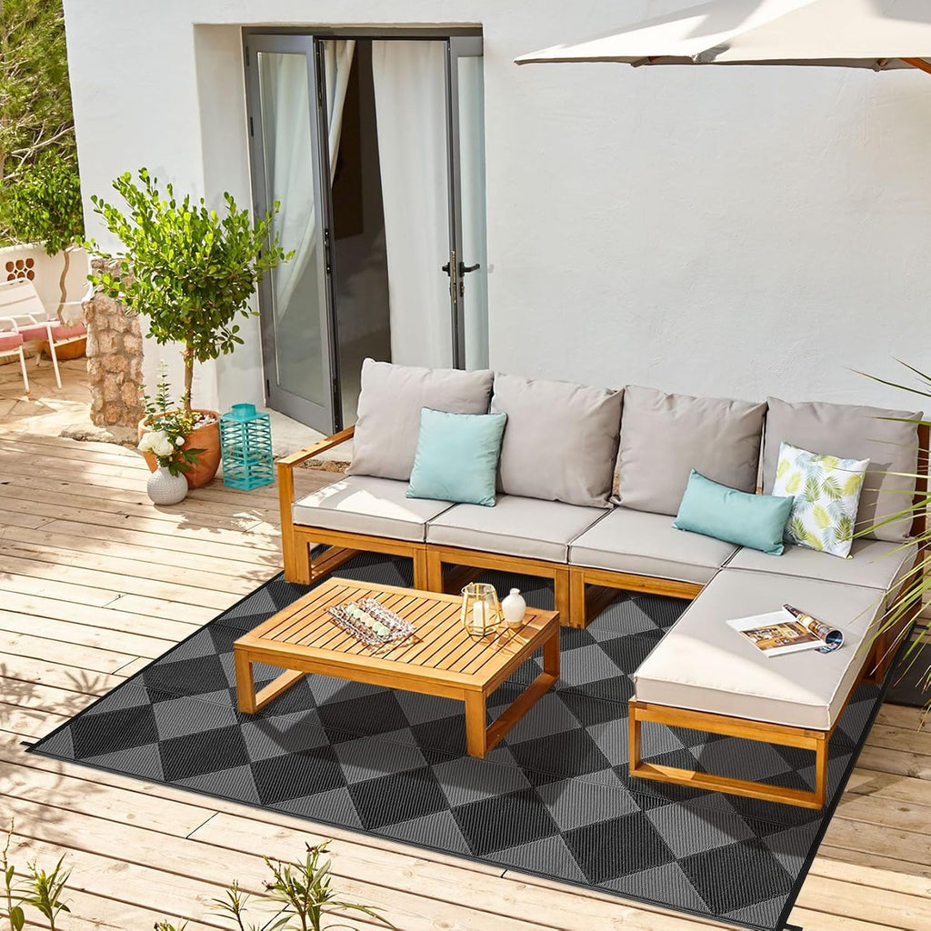 Outdoor Rug, Reversible Waterproof Plastic Patio Mat, UV Resistant Large Floor Mat with Carry Bag, Portable RV Mat