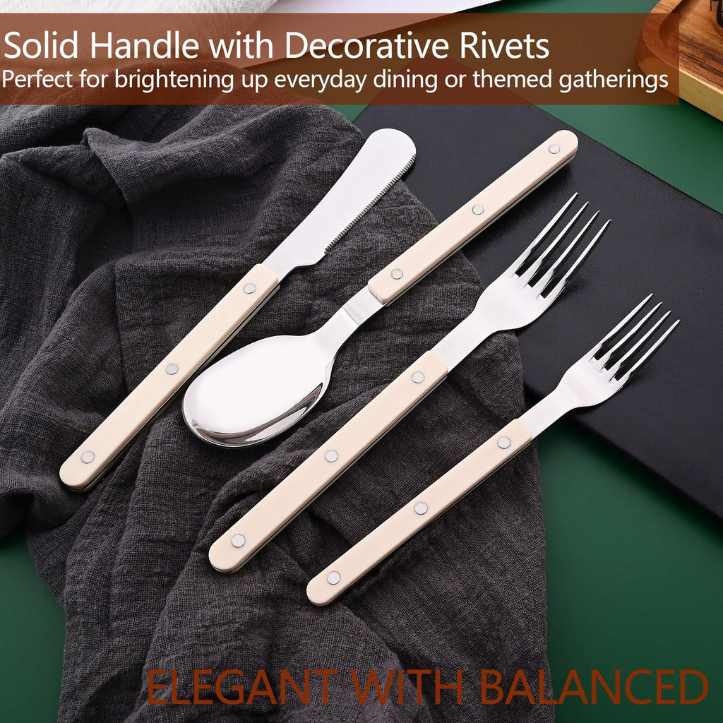 20 PCS Stainless Steel Flatware Set for 4, Silverware Set with Colored Handles, Retro Style Forks Spoons and Knives