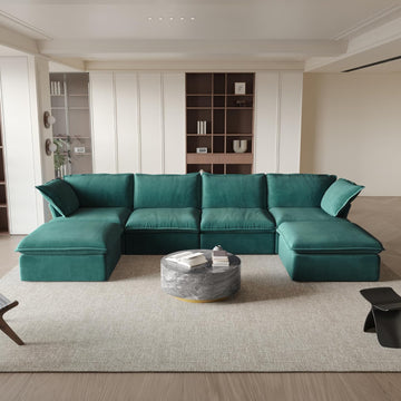 U-Shaped Couches for Living Room, Convertible Sectional Sofa, Modern Deep Seat Soft Cloud Couch, Modular Sectional Sofas with Two Ottomans for Living Room, Apartment (Green)