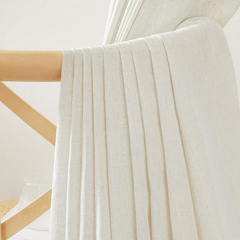 Natural Linen and polyester Curtains, Back Tab & Rod Pocket with Pleat Tab Privacy Added with Light